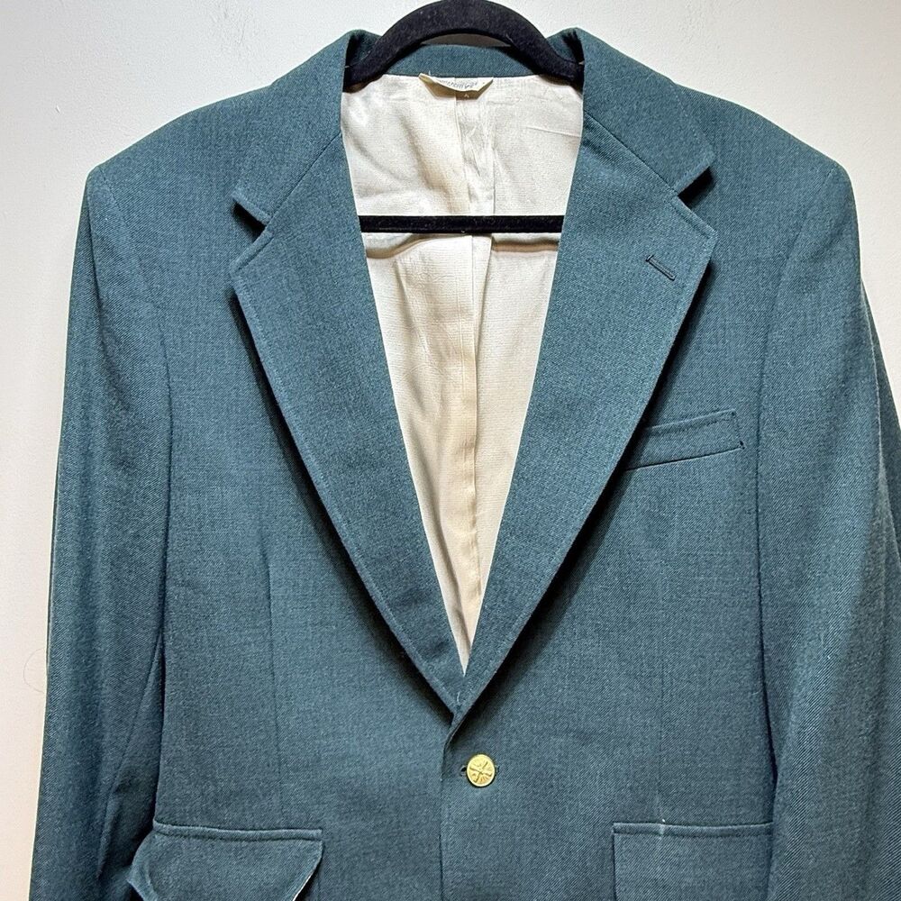 Masters Green Wool Blend Blazer Mens 42L Gold Buttons Classic Lined Jacket Vtg - Picture 1 of 8